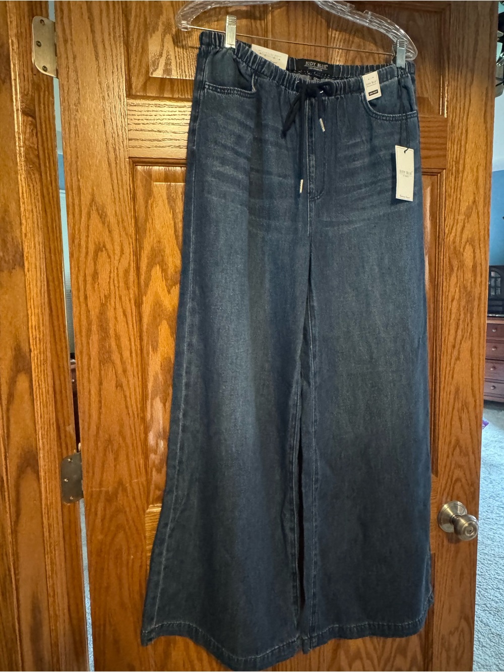 Judy Blue Dark Blue Wide-Leg Drawstring Jeans